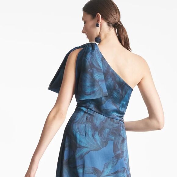 Sachin & Babi Chelsea Gown in Blue Tonal Petal One Shoulder Bow 2 Bridesmaid - Picture 8 of 8